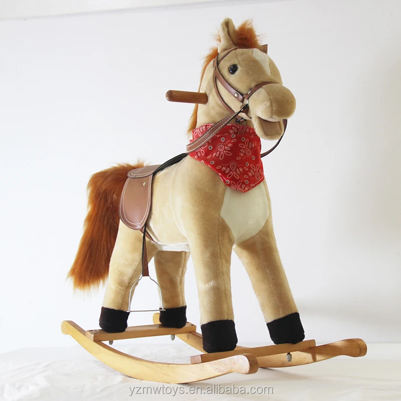 Ride on Plush Rocking Horse Toy with Red Scarf White Color BSCI Certified Unisex for Kids