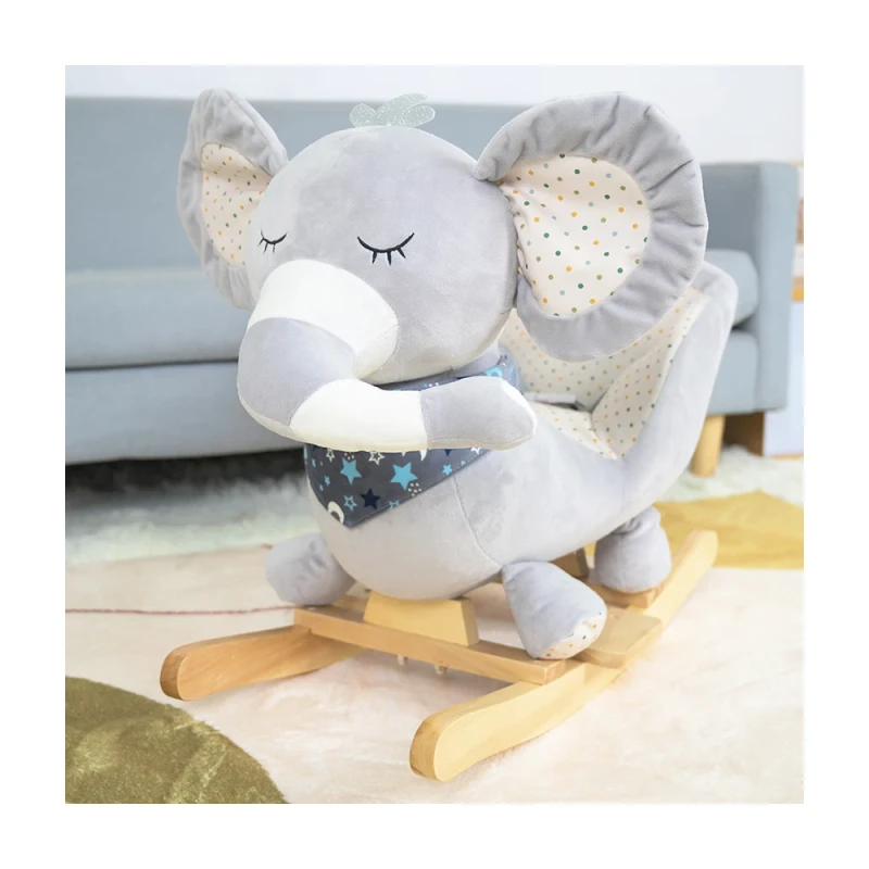 Riding Horse Toy Rocking Animal Ride on Toys Elephant Plush for Kids Balance Soft Wood Seat Rocking Chair