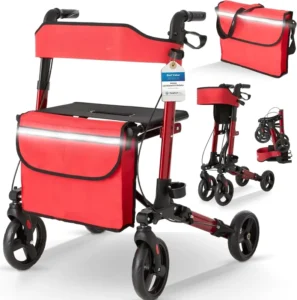 Rollator Walker With Seat And Backrest Adjustable Handle Height Removable Storage Bag And A Durable Lightweight Frame TRA01
