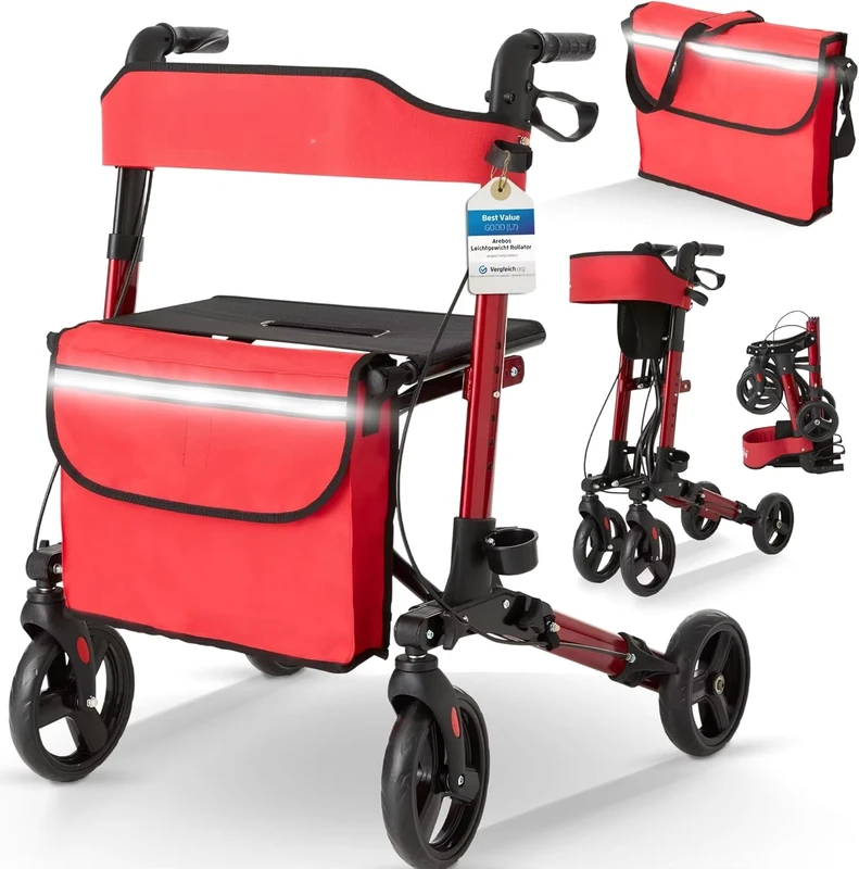 Rollator Walker With Seat And Backrest Adjustable Handle Height Removable Storage Bag And A Durable Lightweight Frame TRA01