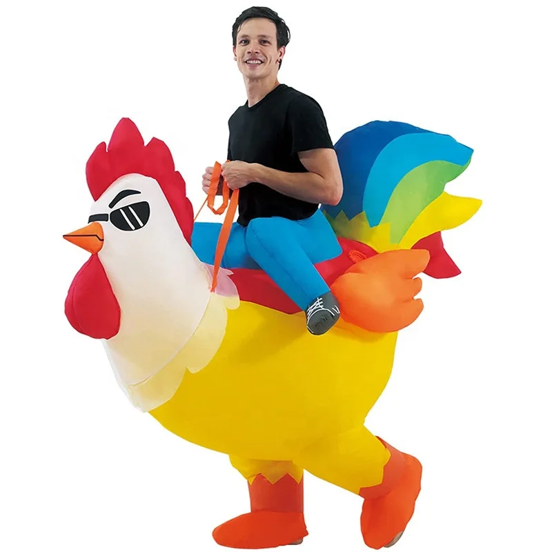 Rooster Ride on Chicken Inflatable Costume Adult Halloween Costume for Men Women