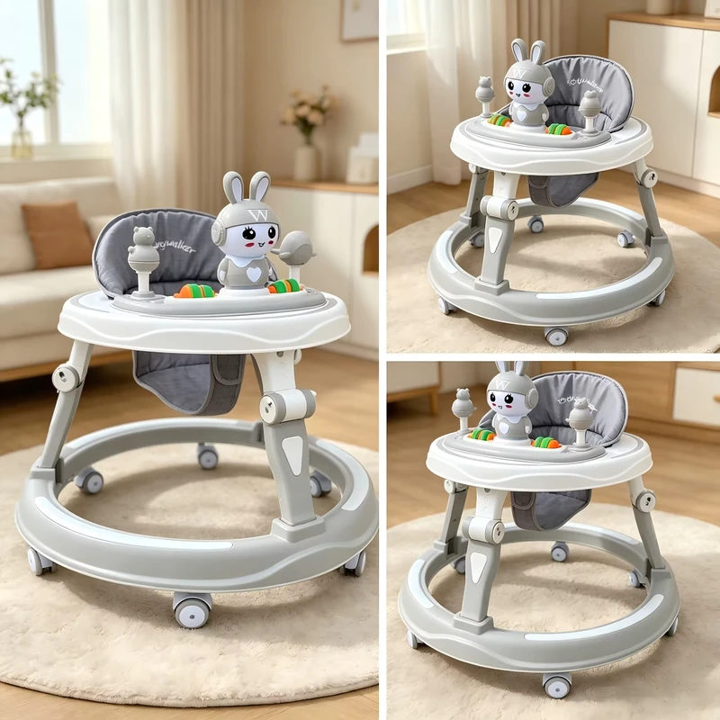 Round Baby Walker with Bunny Toy Music and Lights