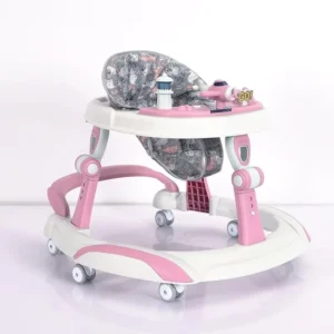 Round Walkers for Babies Foldable Baby Walking Chair with Wheels Plastic Frame Music for Babies Kids