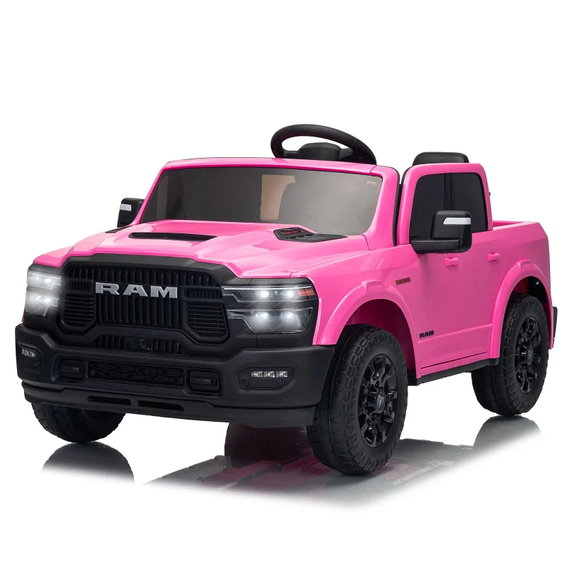 SQ7 Licensed RAM 24V Ride-On Truck for Big Kids 2 Seater Electric Car with Remote Control Storage Bed Pink