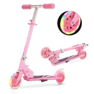 Scooters for Kids 2 Wheel Folding Kick Scooter for Girls Boys 3 Adjustable Height Light up Wheels for Children