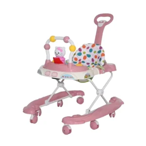 Secure 3 in 1 Baby Walker Stable Rocker Base Adjustable Seat Music Tray Foldable Design Plastic Construction 0 3 10KG