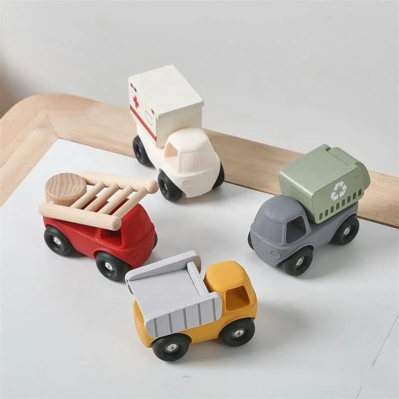 Silicone Vehicle Toys for Toddlers Baby Push Car Toys Montessori Preschool Early Learning Educational Toys for Kids