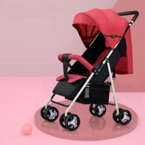 Simple Design Linen Children’s Umbrella Stroller Baby Car Sitting Lying Feature Light Weighted Stainless Steel Frame 20KG Load