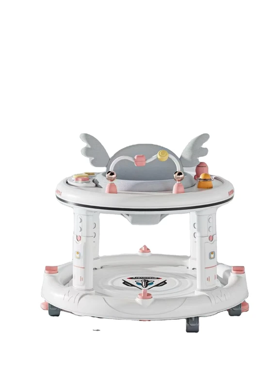 Simple Style Baby Walker with 8 Wheels Stainless Steel Frame Foldable Design for Tall Babies