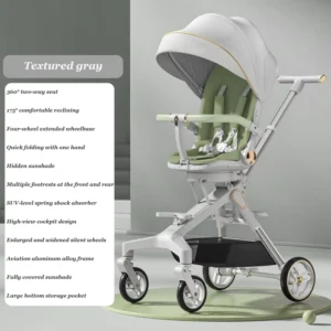 Sitting Lying Baby Stroller Two-way Push Storage Large Bottom Pocket Foldable Aluminum Alloy Frame for Infants Young Children