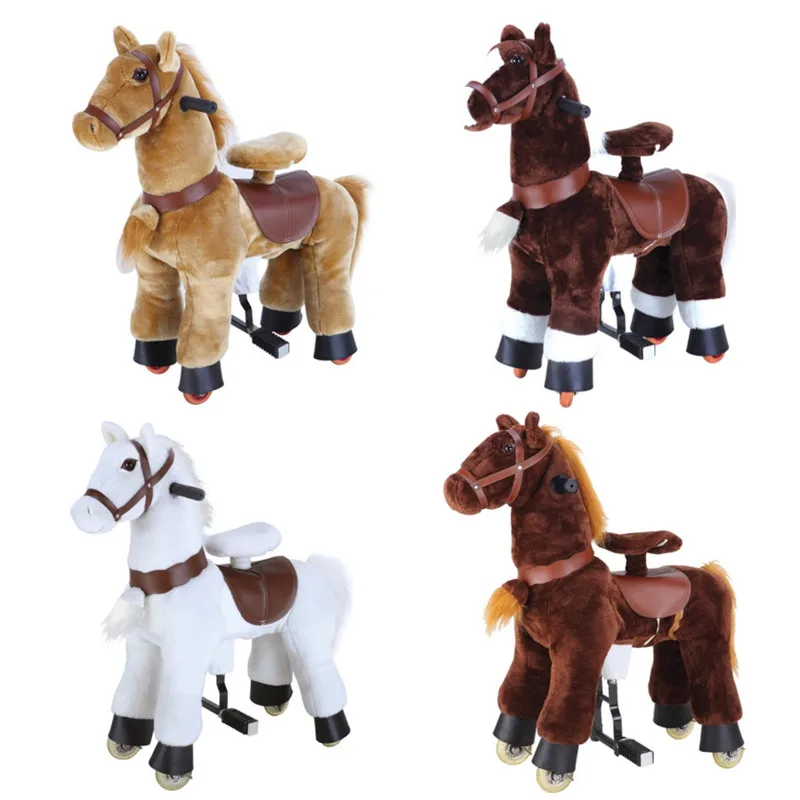Small 72cm Plush Action pony Giddy up Ride on Toy Rocking Walking Mechanical Horse Animals on Wheels Simulator for Sale Kids