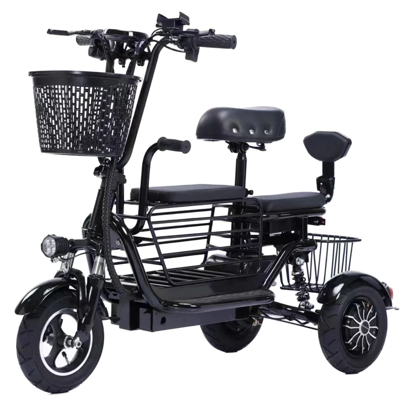 Small Lightweight Electric Tricycle Foldable Three Seater for Kids Elderly Ladies and Family Home Use Electric Bike