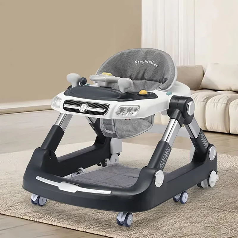 Smooth Silent Wheels Plastic Music Light One Touch Fold Seat Height Control Baby Stroller Walker Car Sit to Stand Learning Kids