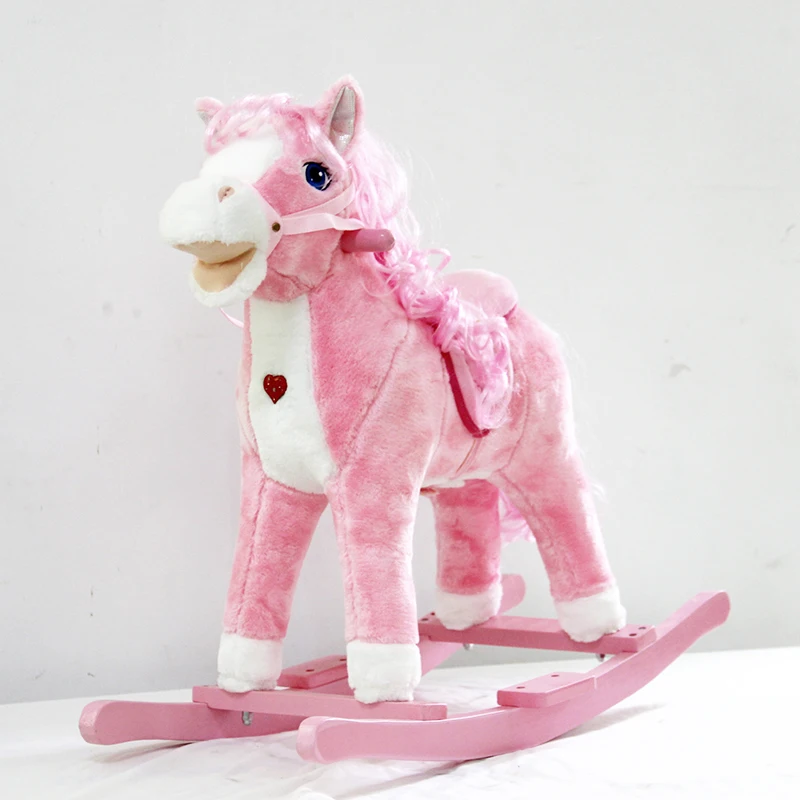 Soft Kids Rocking Horse with Sound Pink Stuffed Animal Rocking Horse Toy