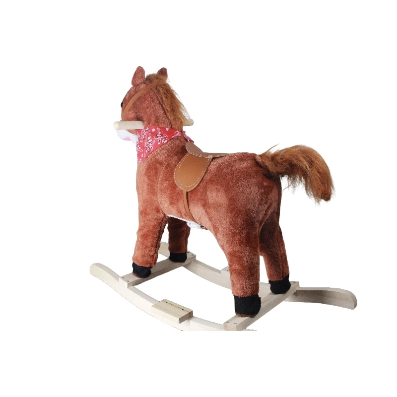 Solid Wood Base Electric Horse Ride On Toy with Cowboy Song Music Plush Toys for Children