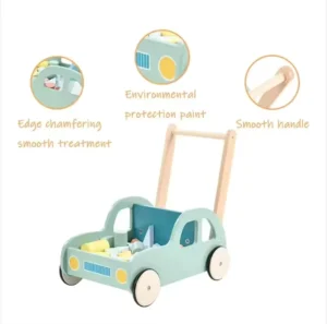 Solid Wood Multifunctional Stroller for Toddlers Baby Walker with Building Blocks for Education
