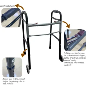 Stainless Steel Walker Height Adjustable Foldable Rehabilitation Walking Aid for the Elderly