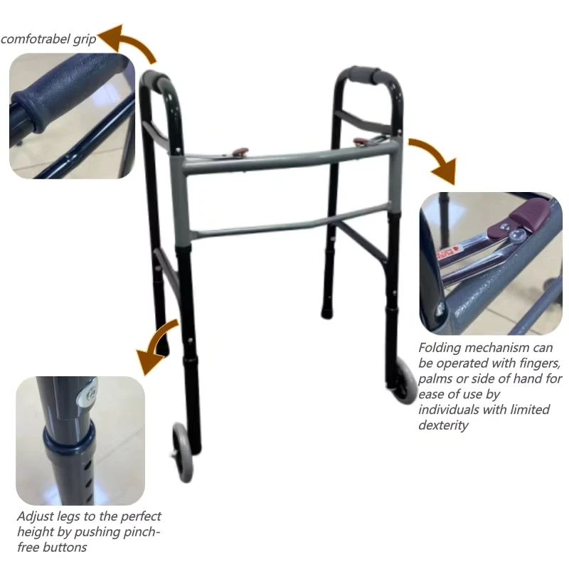 Stainless Steel Walker Height Adjustable Foldable Rehabilitation Walking Aid for the Elderly