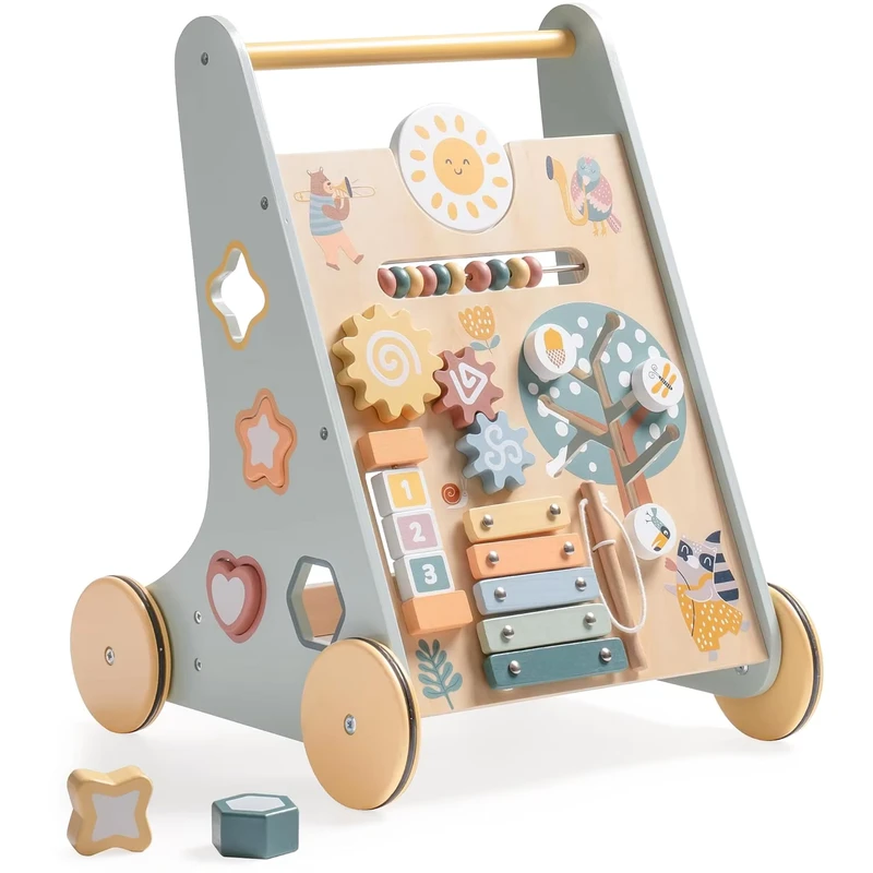 Stand Learning Wooden Rotating Push Toy Wooden Activity Baby Wood Baby Piano Fitness