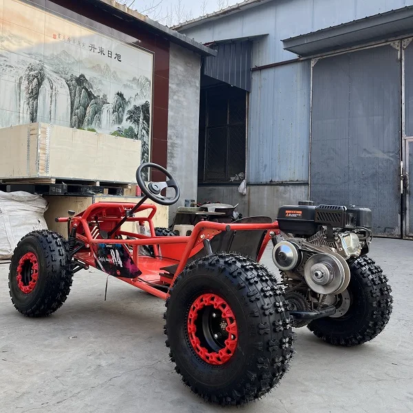 Steering Wheel Gas Powered 212cc 4 Stroke Go Kart Top Speed 60km h All Terrain Off Road Kart for Adults Children Outdoor Kart