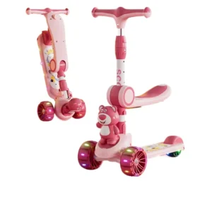 Strawberry Bear Kids Scooter Three-Wheel Children Foot Scooter Child Pedal Kick Scooter for Girl Boy 3 Years