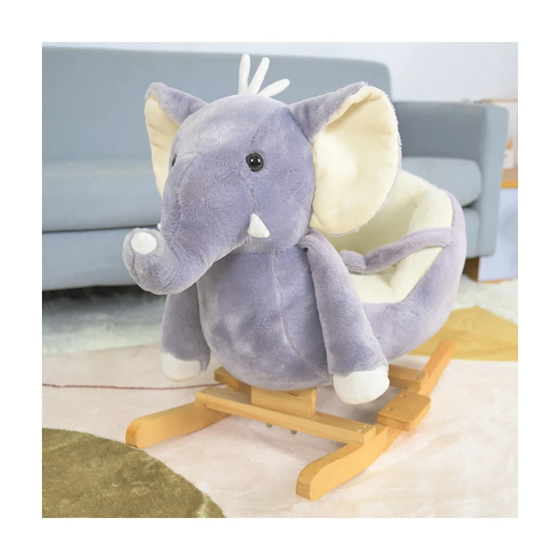 Stuffed Animal Ride on Toy Soft Plush Elephant Rocking Horse Chair for Kids
