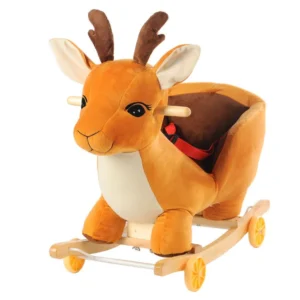 Stuffed Baby Kids Toy Plush Deer Animal Rocker Rider Toddler Seat Wood Rocking Chair