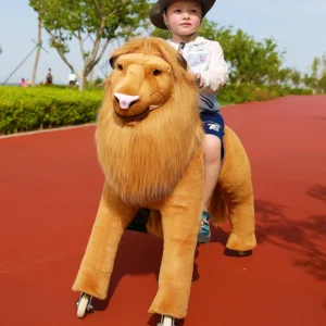 Stuffed Lion Walking Animal on Wheels Toy Riding Horse