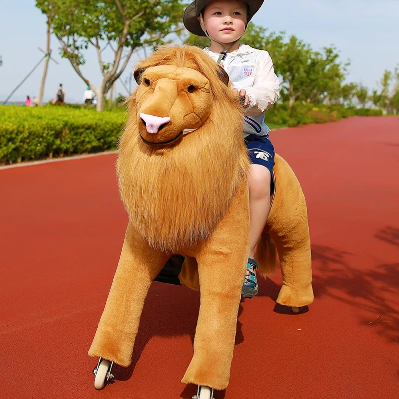 Stuffed Lion Walking Animal on Wheels Toy Riding Horse