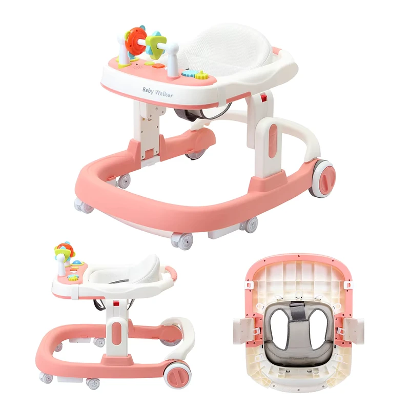 Superior Quality 3 in 1 Plastic Musical Cartoon Baby Learning Walker with Wheels and Seat