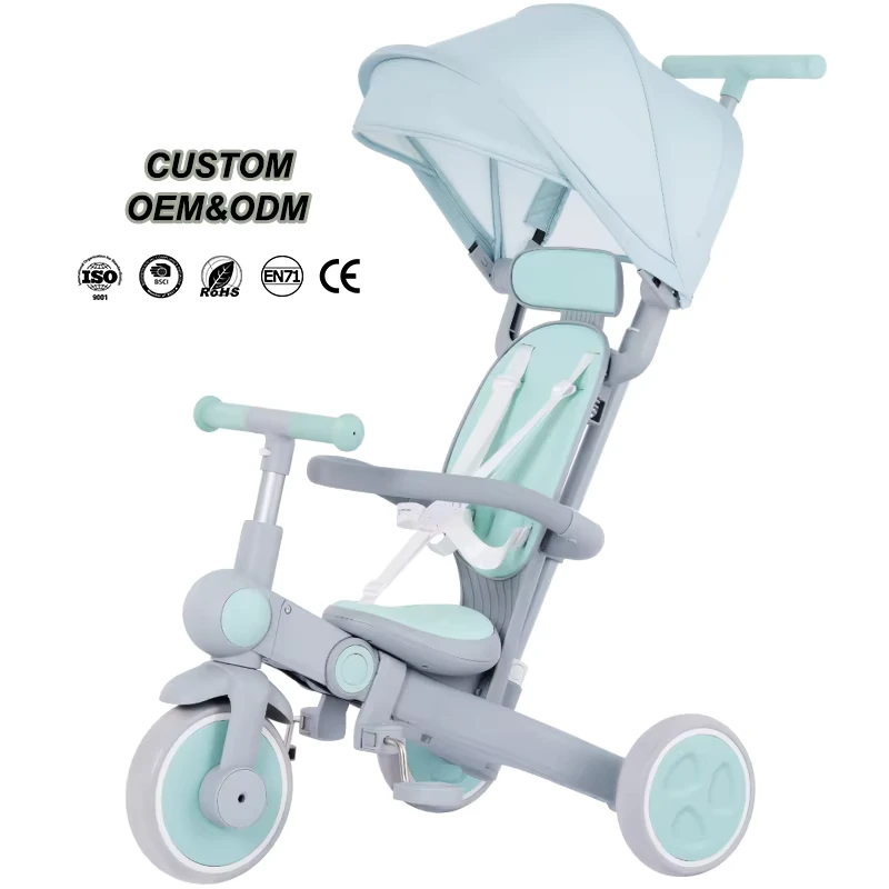 Supplier Custom Kids Tricycle with Handle Foldable 7 in 1 Adjustable Seat Parent Handle Lightweight Toddler Trike for 1-5 Years