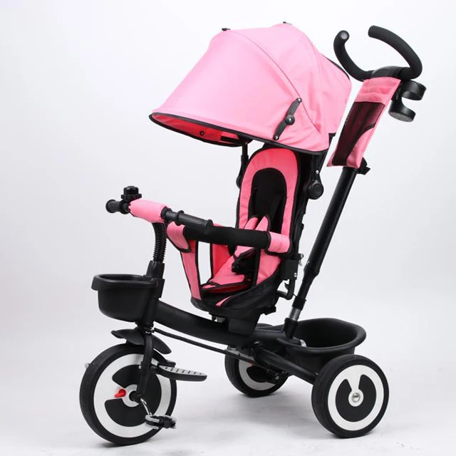 T306F-2 Kid Four Wheel Tricycle Push Bar Adjustable Height Detachable Ride on Toy Car Child Tricycle 360 Seat