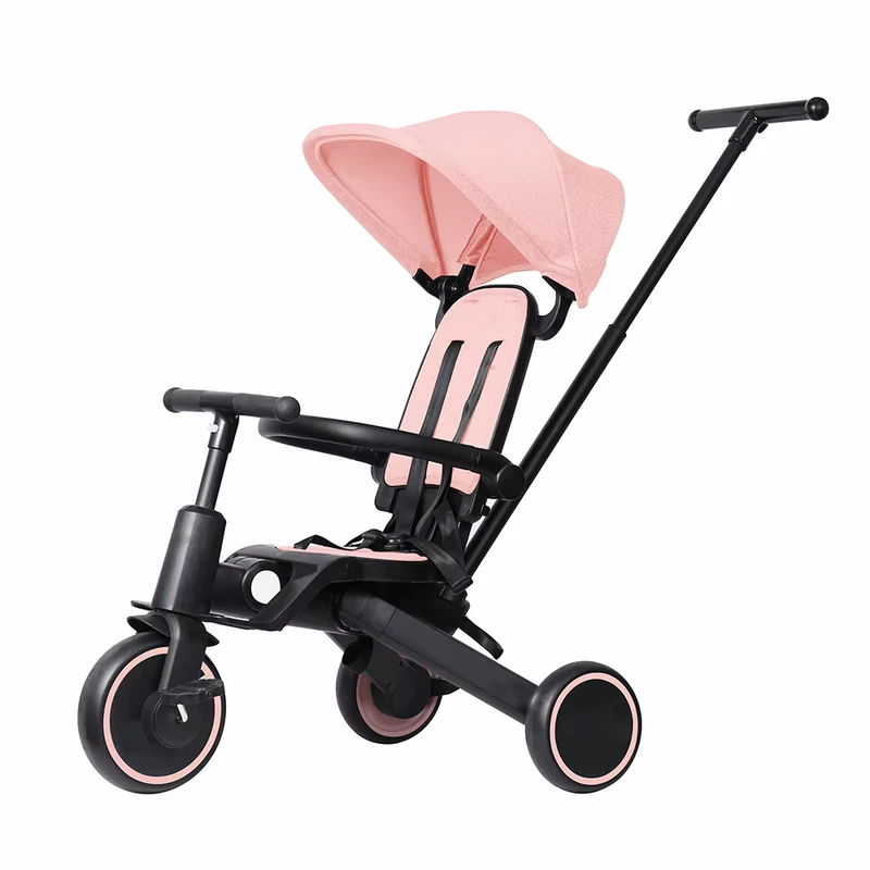 T8 Multi-Function Baby Tricycle One-Button Fold Reclining Backrest & Rotation Seat Kids Tricycle for Toddlers