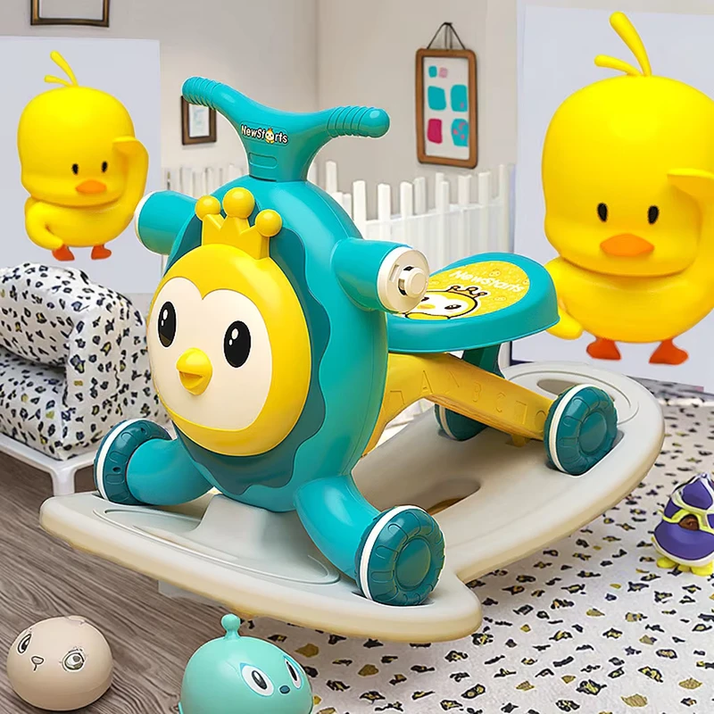 Three-in-One Anti-O-Leg Anti-Rollover Baby Stroller Rocking Horse Walking Walker with Plastic Frame