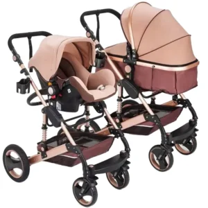 Three-in-One High-View Foldable Baby Stroller for Newborns Two-Way Sit and Lie Option with Convenient Basket