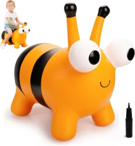 Toddler Bee Inflatable Ride on Bouncy Toy Thick Safe PVC Animal Jumping Hopper with Pump for Indoor Outdoor Kids Play