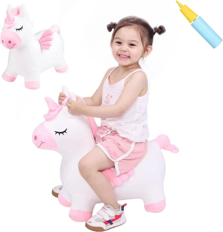 Toddler Girl Boy Inflatable Animal Hopper Toy Ride on Jumping Animal with Plush Cover