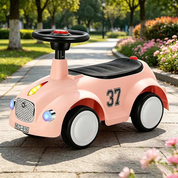 Toddler Kids Ride On Car with Music and LED Lights, Anti-Rollover 4 Wheel Scooter, 1-3Y Baby Balance Sliding Toy for Boys Girls