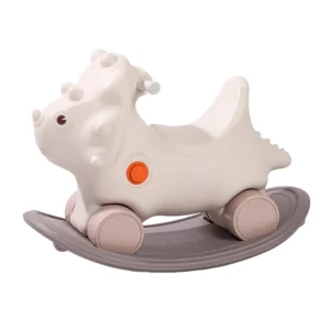 Triceratops Toy Plastic Wheeled Rocking Horse 2 in 1 Children Ride Animal Toy with Backrest Push Rod