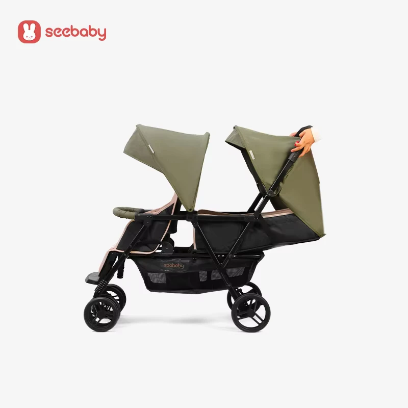 Twin Baby Folding Wagon Portable Double Stroller Polyester Stainless Steel Frame 20KG Load Capacity Subway Commute T33