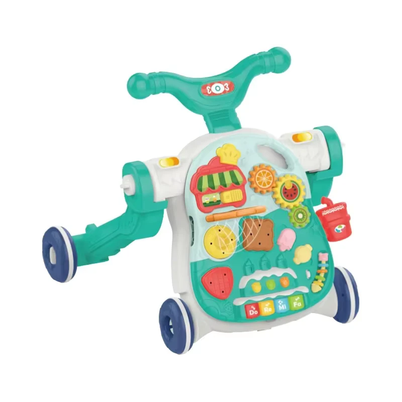 ULY 4 in 1 Multi Functional Plastic Baby Push Walker Scooter & Music & Light Enhanced Game Table for Toddlers