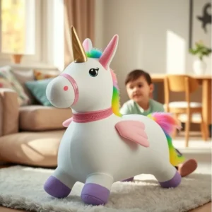Unicorn Bouncy Horses Inflatable Plush Hopping Toy Bouncing Animal Hopper for Toddler Baby