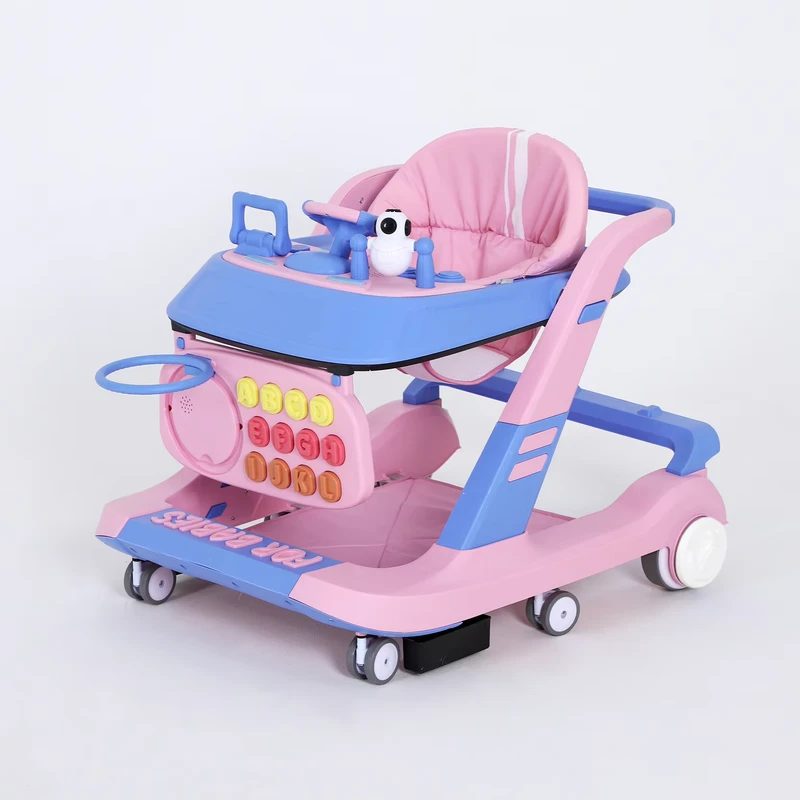 Versatile Plastic Baby Walker Rotating Toys Music Light Height Adjustment Foldable Design Silent Wheels for Safer Steps