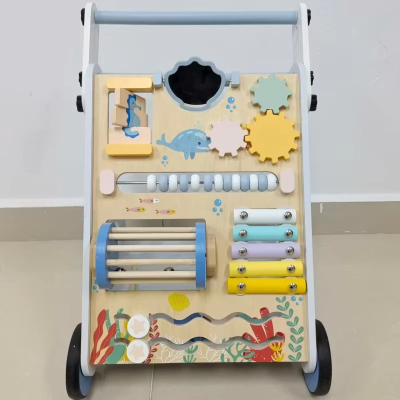 White Simple Multifunctional Building Blocks Beads Percussion Musical Instrument Children's Wooden Baby Walker KT1137