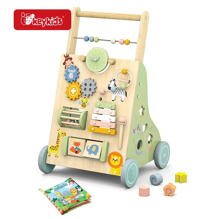 Wooden Baby Walker with Multi Functional Activity Center Montessori Push Toy with Xylophone Gears and Shape Sorter