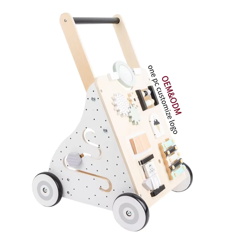 Wooden Multi functional Wooden Baby Walker Trolley Educational Early Education Walker Anti rollover Storage Shopping Car
